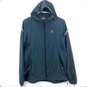 ASICS Womens Running Jacket Medium MPL Hooded Windbreaker Reflective Lightweight